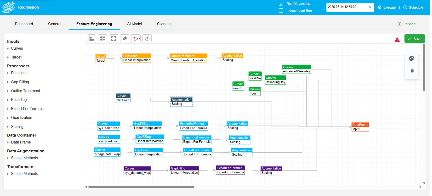 QR AMPS feature engineering and selection workflow